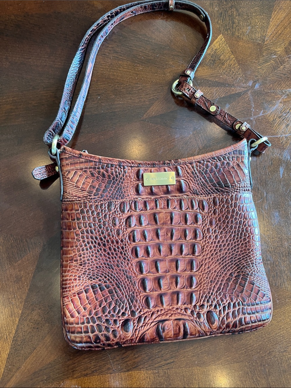 Brahmin Chestnut Croc-Embossed Leather Crossbody